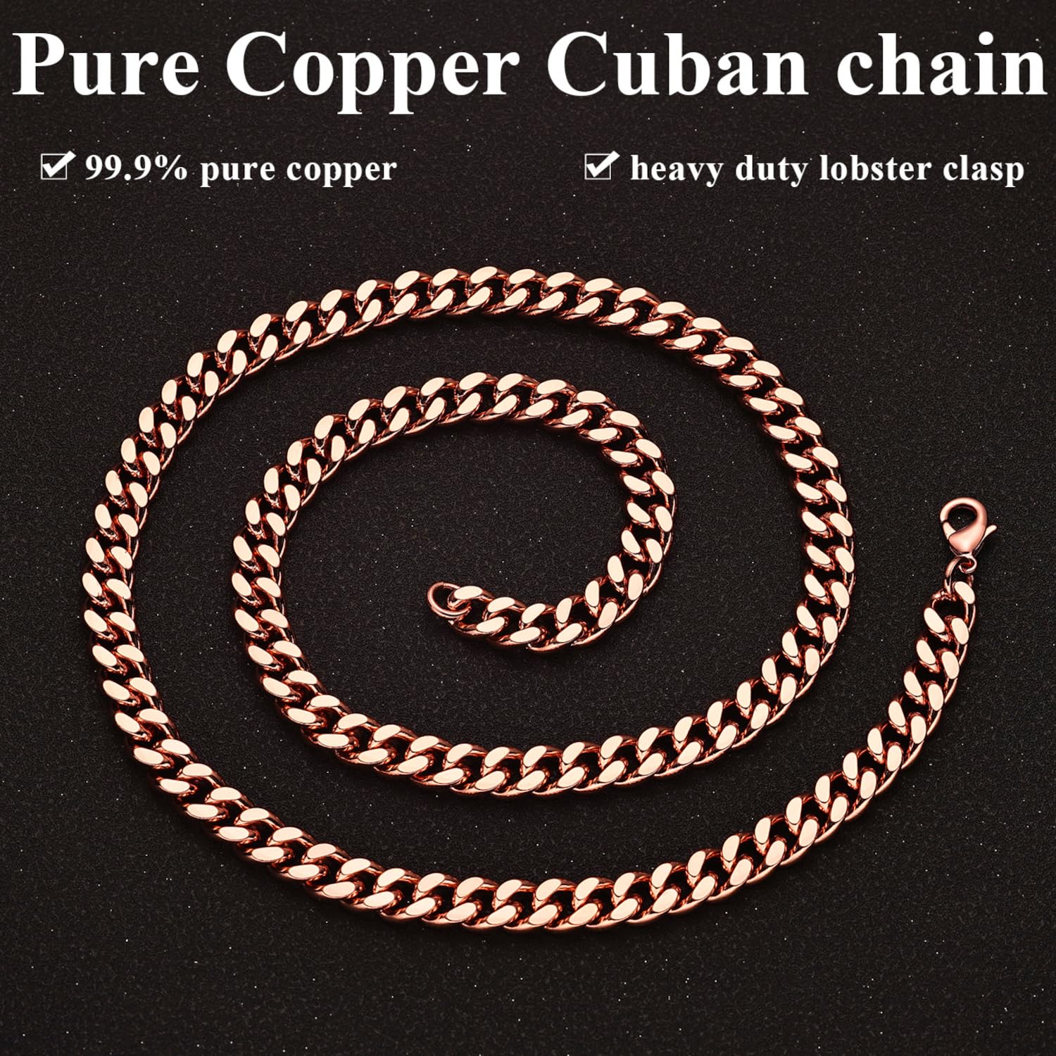 Copper Necklace for Men & Women – 99.9% Pure Cuban Link
