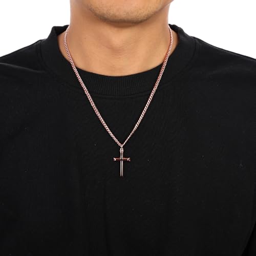 Copper Cross Necklace for Men – 99.9% Pure Copper Chain and Pendant