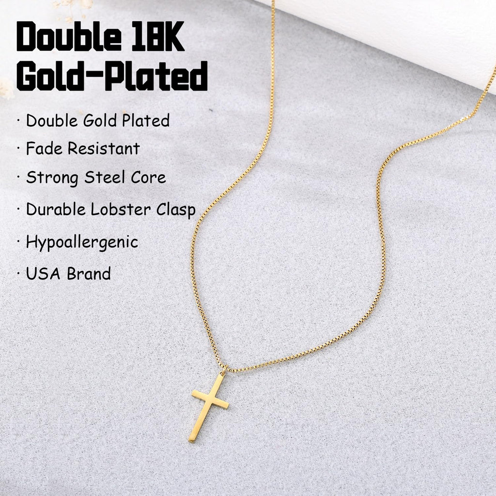 Women's 18K Gold Plated Cross Necklace – Adjustable Box Chain