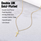 Women's 18K Gold Plated Cross Necklace – Adjustable Box Chain