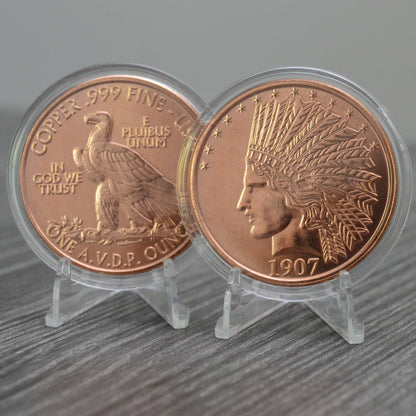 1 oz 1907 Indian Eagle Copper Round & Capsule
